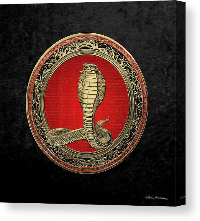 'beasts Creatures And Critters' Collection By Serge Averbukh Canvas Print featuring the digital art Sacred Gold King Cobra on Black Canvas by Serge Averbukh