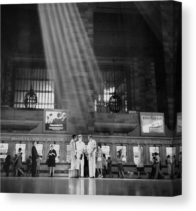 Sailor Canvas Print featuring the photograph Sailors Wait To Catch A Train At Grand by New York Daily News Archive
