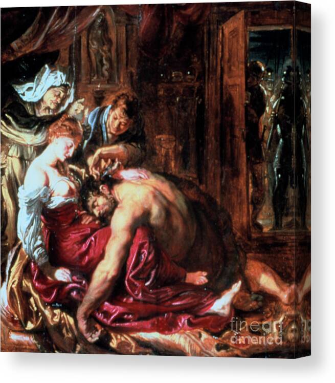 People Canvas Print featuring the drawing Samson And Delilah, C1609-1610. Artist by Print Collector