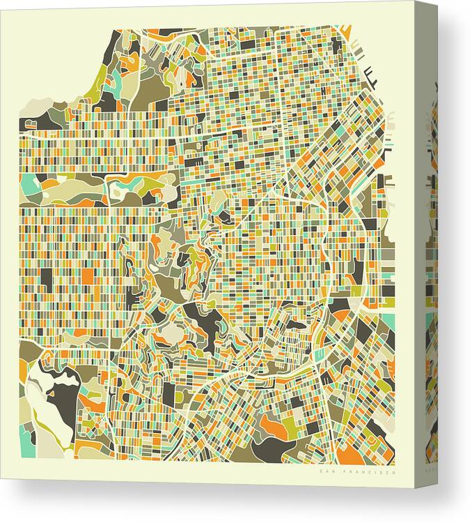 San Francisco Map Canvas Print featuring the digital art San Francisco Map 1 by Jazzberry Blue