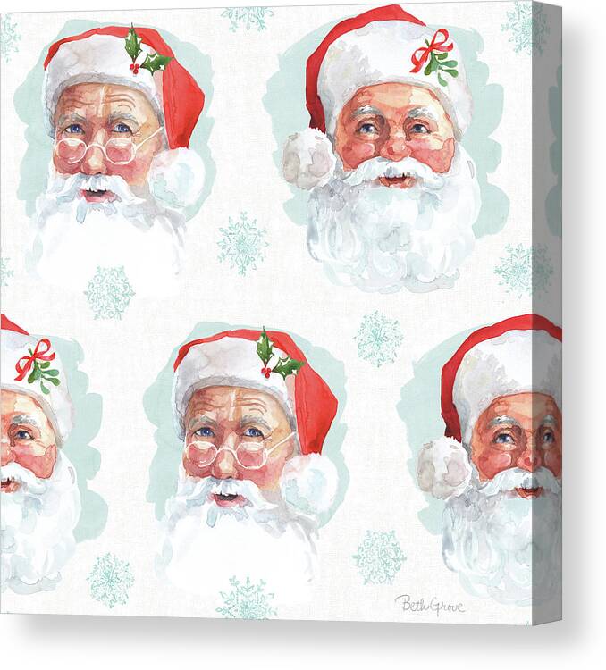 Blue Canvas Print featuring the mixed media Santa Signs Pattern I by Beth Grove