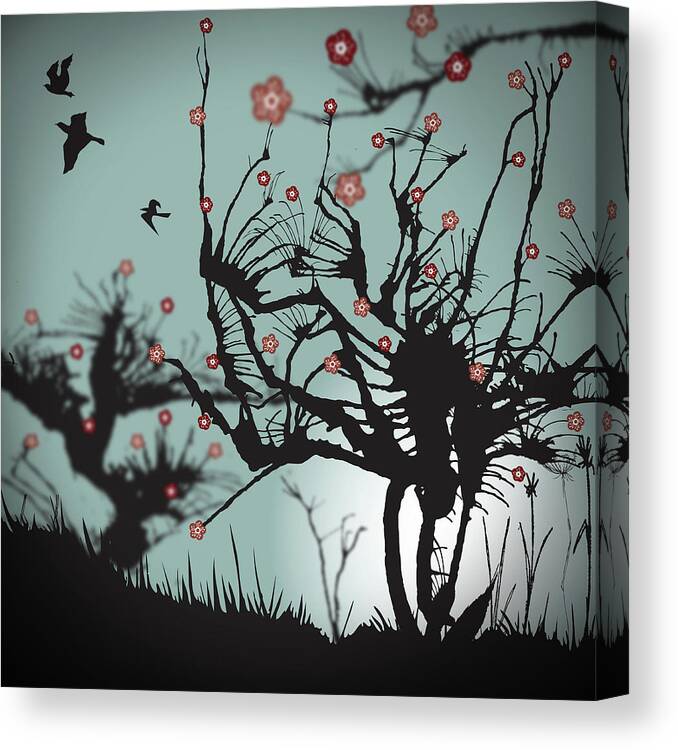 Tranquility Canvas Print featuring the digital art Scary Blooms by Bodhi Hill