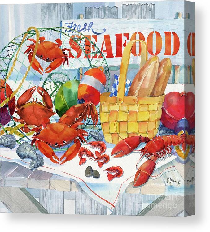 Watercolor Canvas Print featuring the painting Seafood Galore by Paul Brent