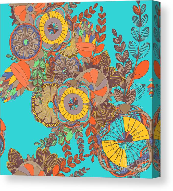 Bohemian Canvas Print featuring the digital art Seamless Floral Doodle Pattern by Nicemosaic