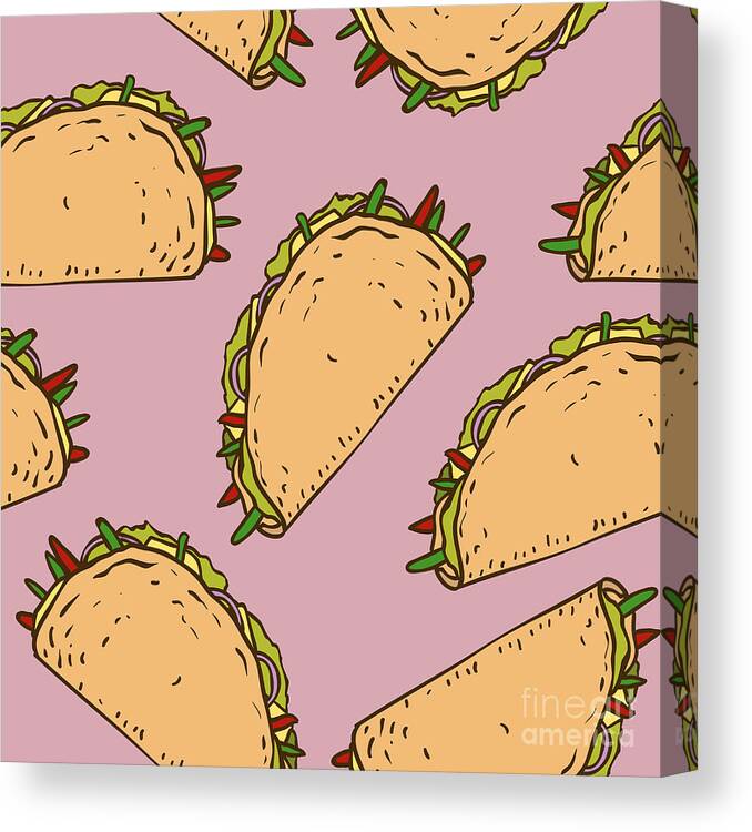 Pepper Canvas Print featuring the digital art Seamless Pattern With Mexican Taco by Koshelev Alexey