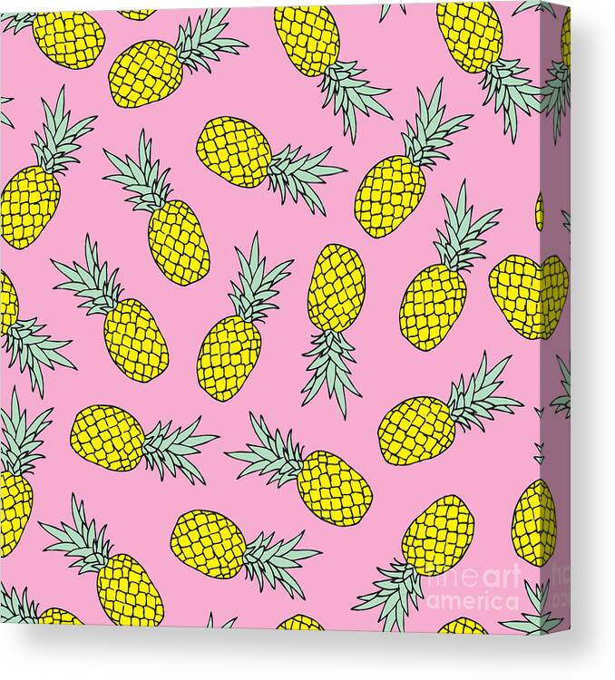Trend Canvas Print featuring the digital art Seamless Tossed Summer Pineapple Fruit by Maaike Boot