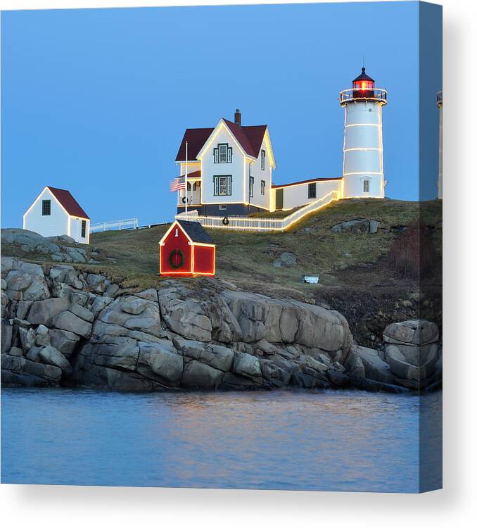 Nubble Lighthouse Canvas Print featuring the photograph Season's Greetings from The Nubble by Luke Moore