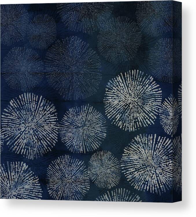 Japan Canvas Print featuring the digital art Shibori Sea Urchin Burst Pattern Dark Denim by Sand And Chi