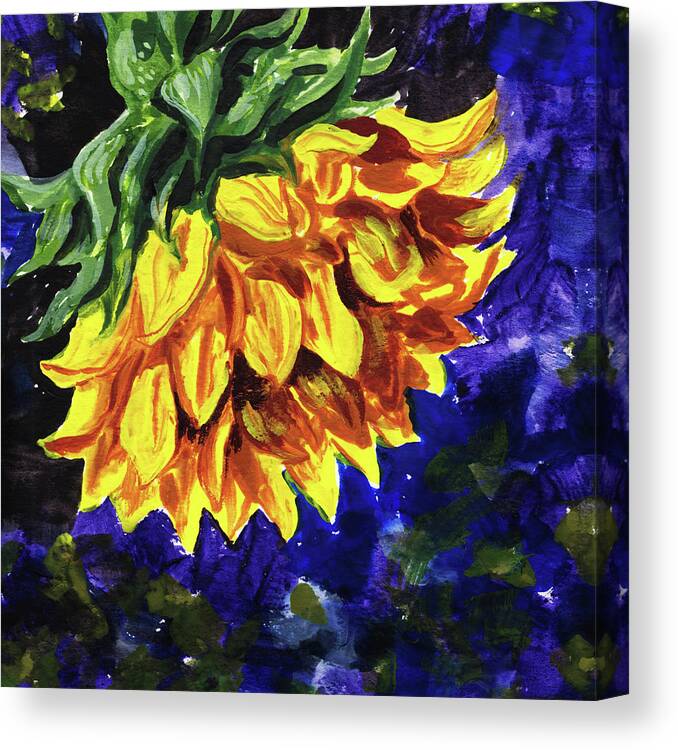 Sunflower Canvas Print featuring the painting Shy Sunflower Floral Impressionism by Irina Sztukowski