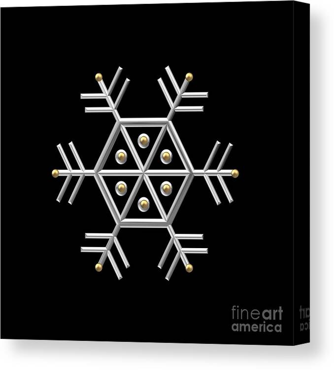 Silver And Gold Snowflake 2 At Midnight Canvas Print featuring the digital art Silver and Gold Snowflake 2 at Midnight by Rose Santuci-Sofranko