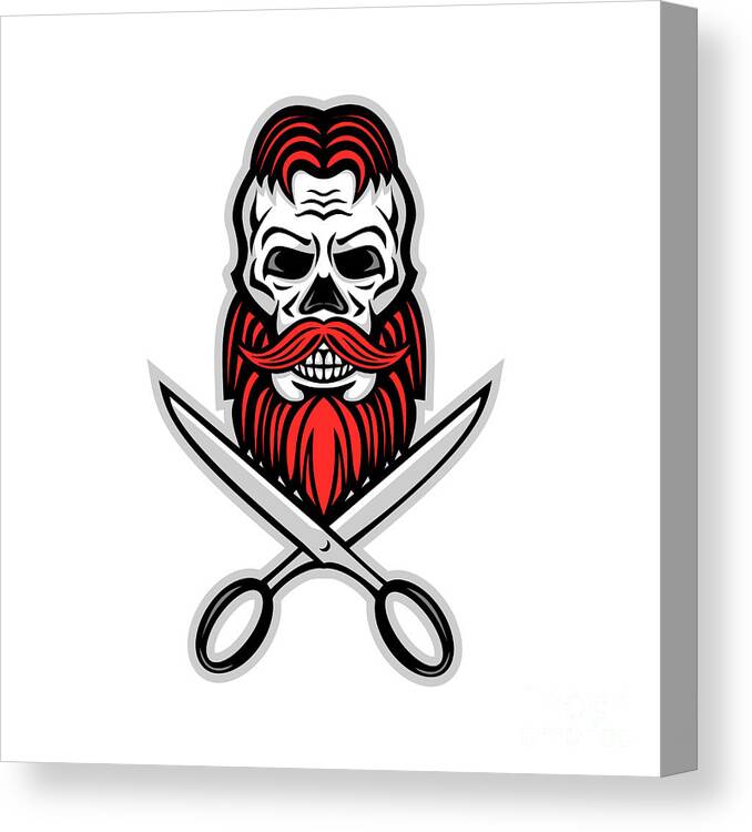 Skull Hair and Beard Scissors Mascot Canvas Print / Canvas Art by
