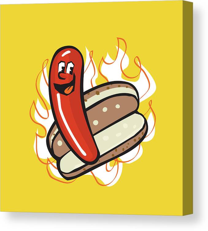 Baked Goods Canvas Print featuring the drawing Smiling Hot Dog by CSA Images