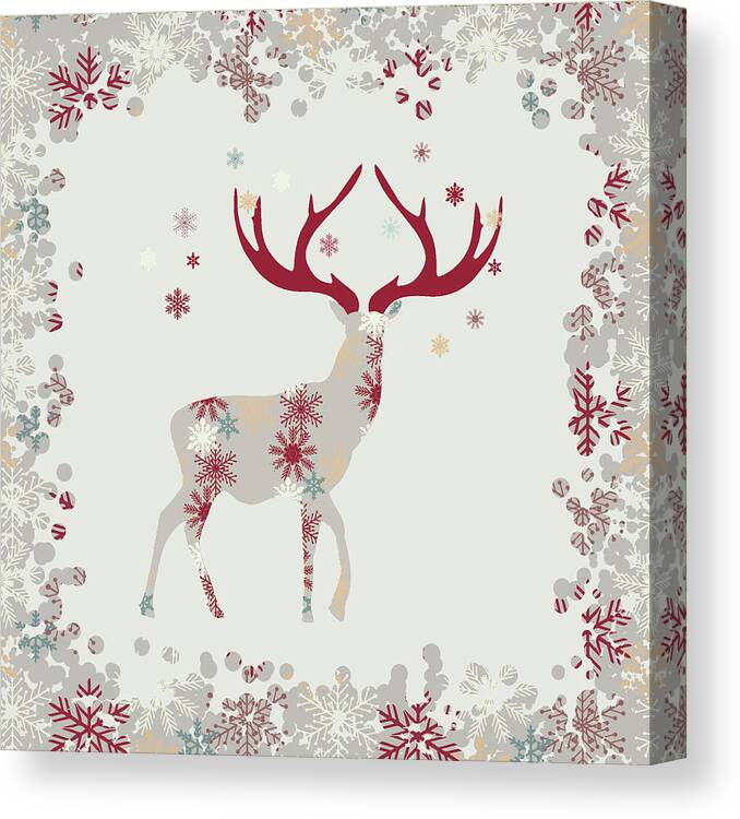 Xmas Canvas Print featuring the mixed media Snowflake Christmas Stag I by Amanda Jane