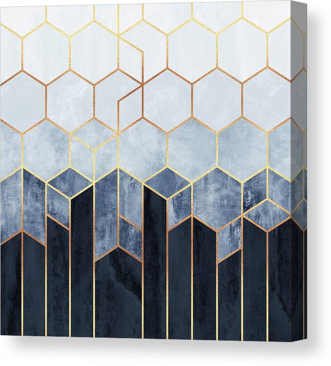 Graphic Canvas Print featuring the digital art Soft Blue Hexagons by Elisabeth Fredriksson