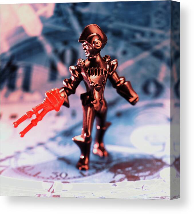 Aim Canvas Print featuring the drawing Space Alien With Red Gun by CSA Images