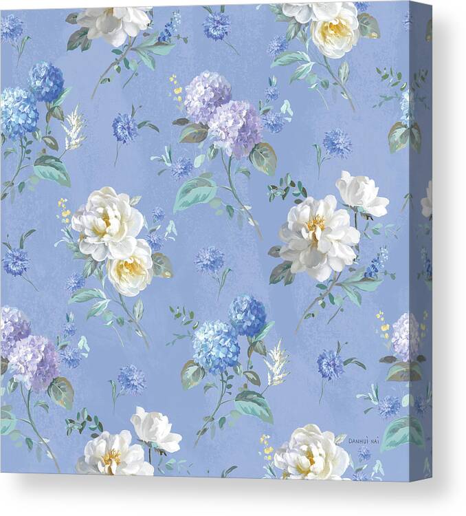 Blue Canvas Print featuring the mixed media Spring Morning Blooms Pattern Vb by Danhui Nai