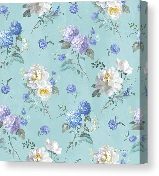 Aqua Canvas Print featuring the mixed media Spring Morning Blooms Pattern Vc by Danhui Nai
