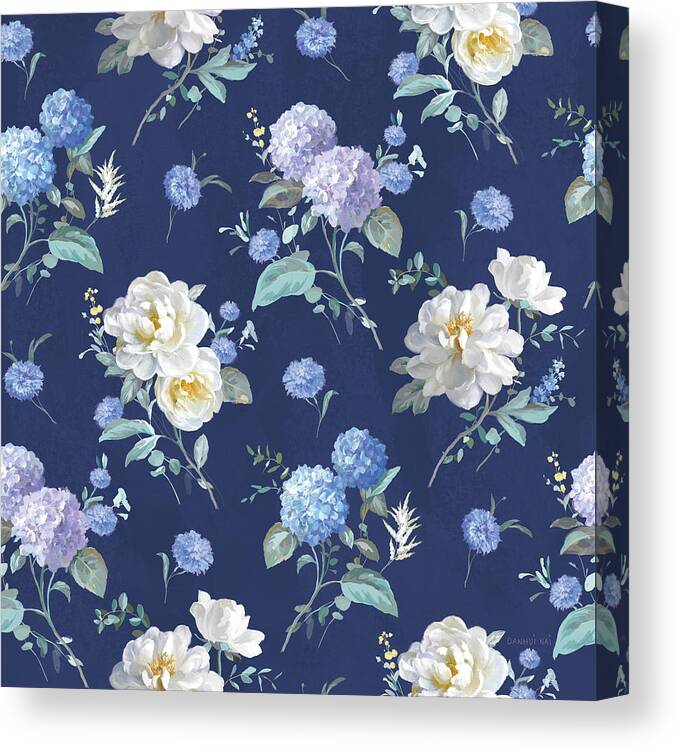 Blue Canvas Print featuring the mixed media Spring Morning Blooms Pattern Vd by Danhui Nai