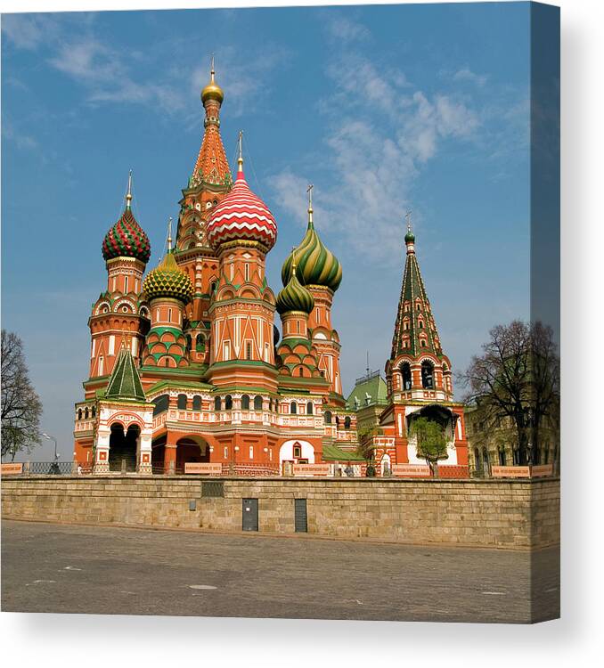 Snow Canvas Print featuring the photograph St Basils Cathederal, Moscow by Holgs