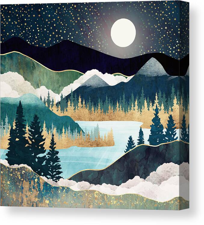 Stars Canvas Print featuring the digital art Star Lake by Spacefrog Designs