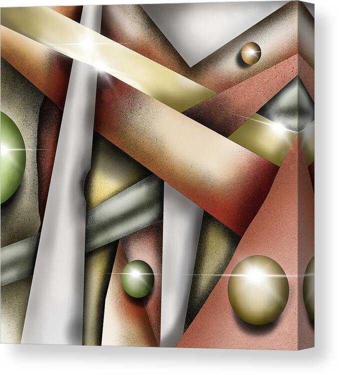 Abstract Canvas Print featuring the painting Steampunk metal scrap wtih golden balls by Patricia Piotrak