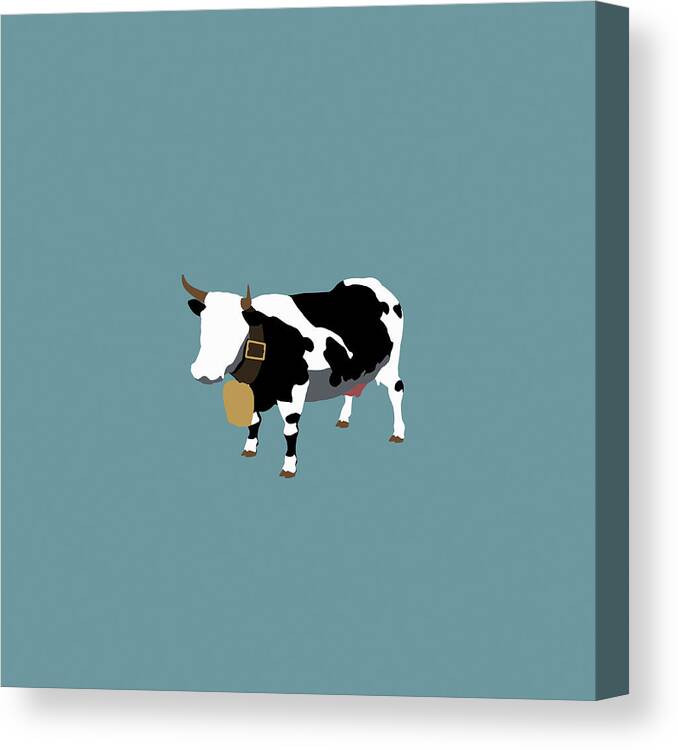 Horned Canvas Print featuring the digital art Stereotypical Swiss Dairy Cow by Ralf Hiemisch