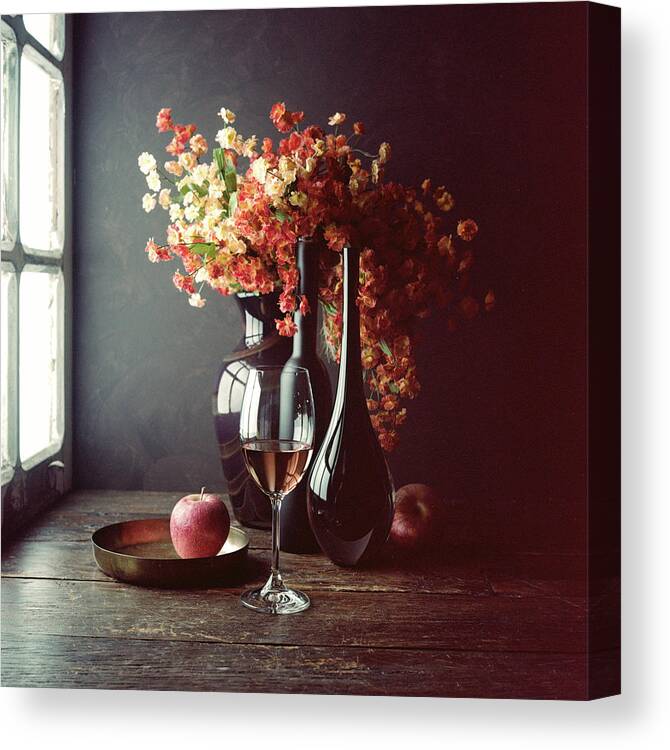 Still Life Canvas Print featuring the photograph Still Life With Wine And An Apple by Luiz Laercio