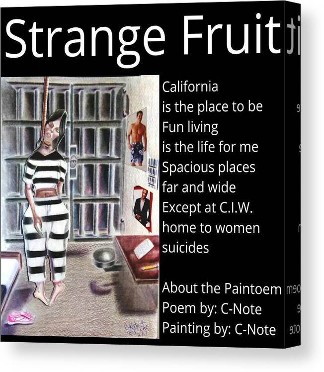 Black Art Canvas Print featuring the drawing Strange Fruit Paintoem by Donald C-Note Hooker