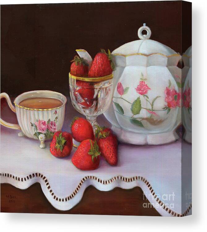 Oil Paintings Canvas Print featuring the painting Strawberry Tea by Marlene Book