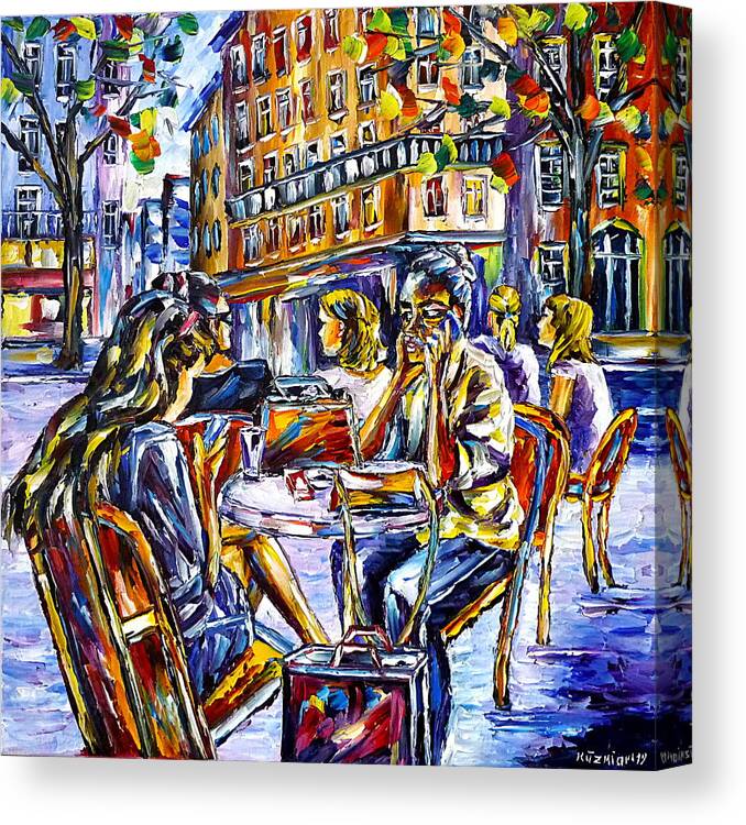 Paris Lovers Canvas Print featuring the painting Street Cafe In Paris II by Mirek Kuzniar