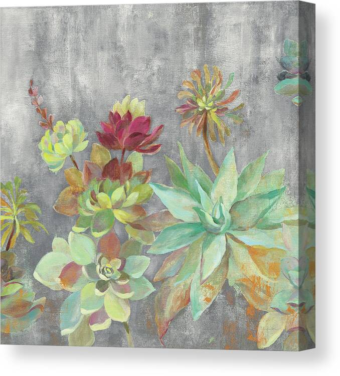 Brown Canvas Print featuring the painting Succulent Garden Gray Crop by Silvia Vassileva