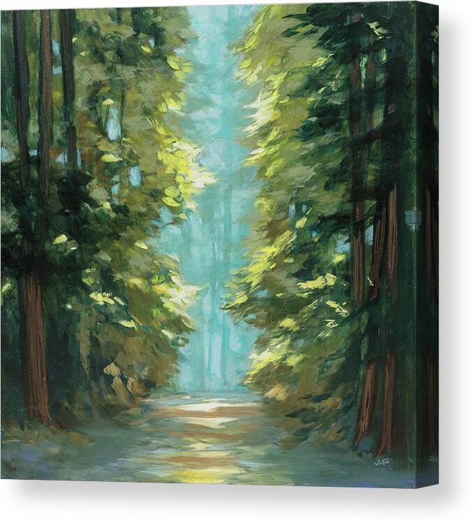 Black Canvas Print featuring the painting Sunlit Forest by Julia Purinton
