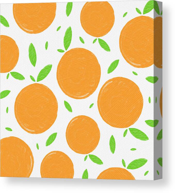 Orange Canvas Print featuring the painting Sunny Citrus Pattern by Jen Montgomery