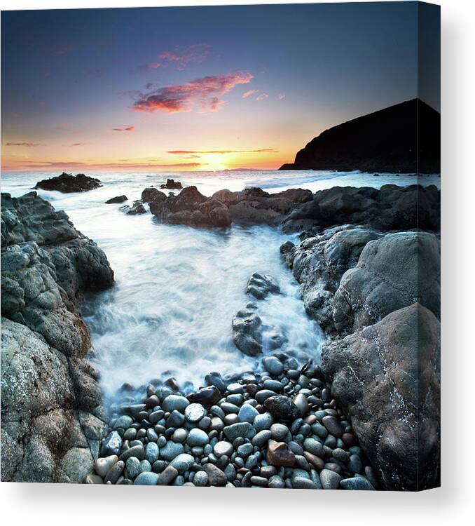 California Canvas Print featuring the photograph Sunset Over Sea With Pebbles In by John B. Mueller Photography