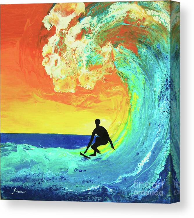Seascape Canvas Print featuring the painting Surfing the Wave by Jeanette French