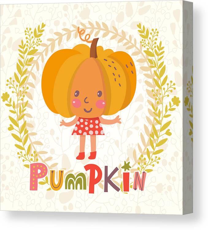 Salad Canvas Print featuring the digital art Sweet Pumpkin In Funny Cartoon Style by Smilewithjul