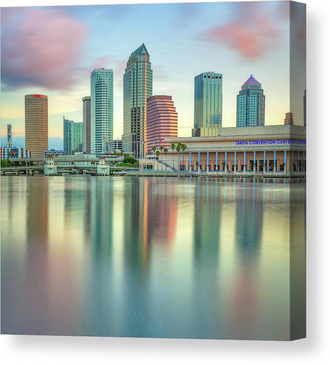 America Canvas Print featuring the photograph Tampa Bay Skyline at Dusk 1x1 by Gregory Ballos