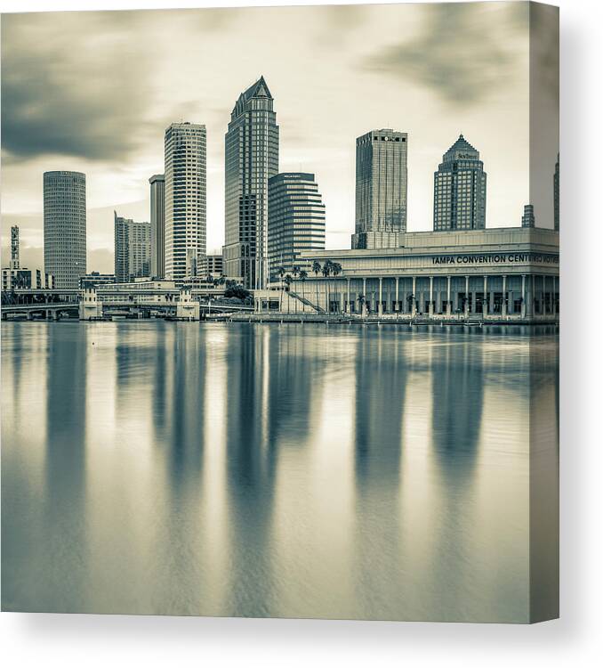 America Canvas Print featuring the photograph Tampa Bay Skyline in Sepia 1x1 by Gregory Ballos