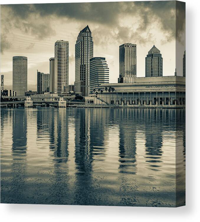 America Canvas Print featuring the photograph Tampa Skyline Sepia Architecture on the Bay - 1x1 by Gregory Ballos