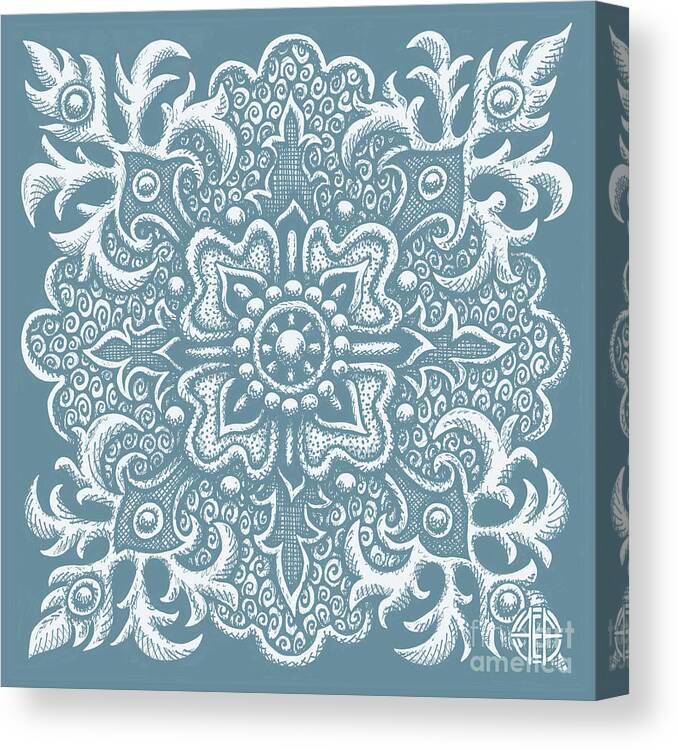 Boho Canvas Print featuring the drawing Tapestry Square 2 Artifact Blue by Amy E Fraser