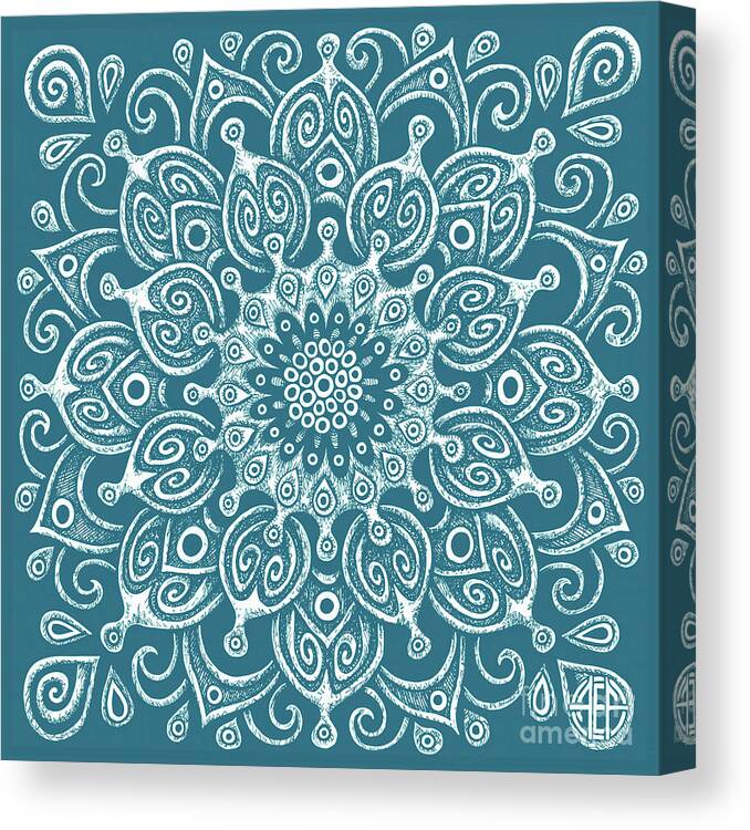 Boho Canvas Print featuring the drawing Tapestry Square 24 Sea Creature Blue by Amy E Fraser