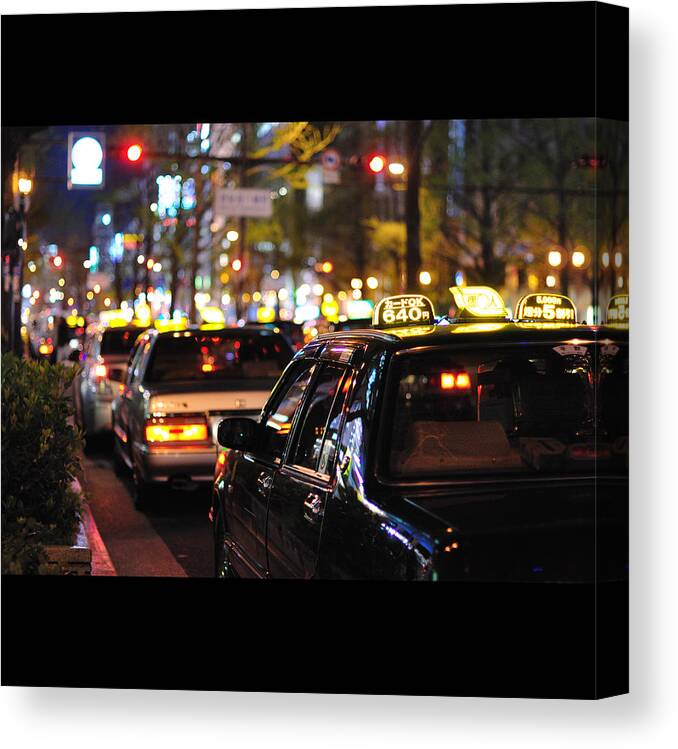 Osaka Prefecture Canvas Print featuring the photograph Taxis On Street At Night by Thank You For Choosing My Work.