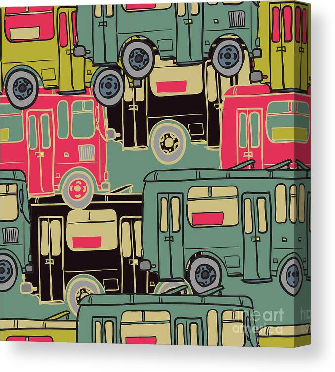 Bus Canvas Print featuring the digital art Textile Seamless Pattern Of Colored by Dark Ink