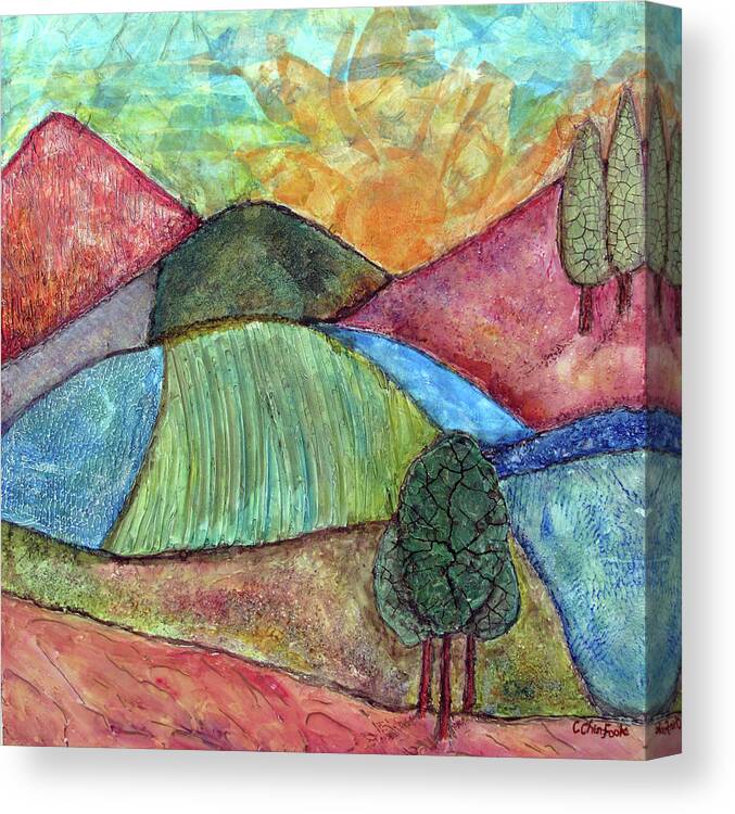 Mixed Media Canvas Print featuring the mixed media Textured Fields by Christine Chin-Fook