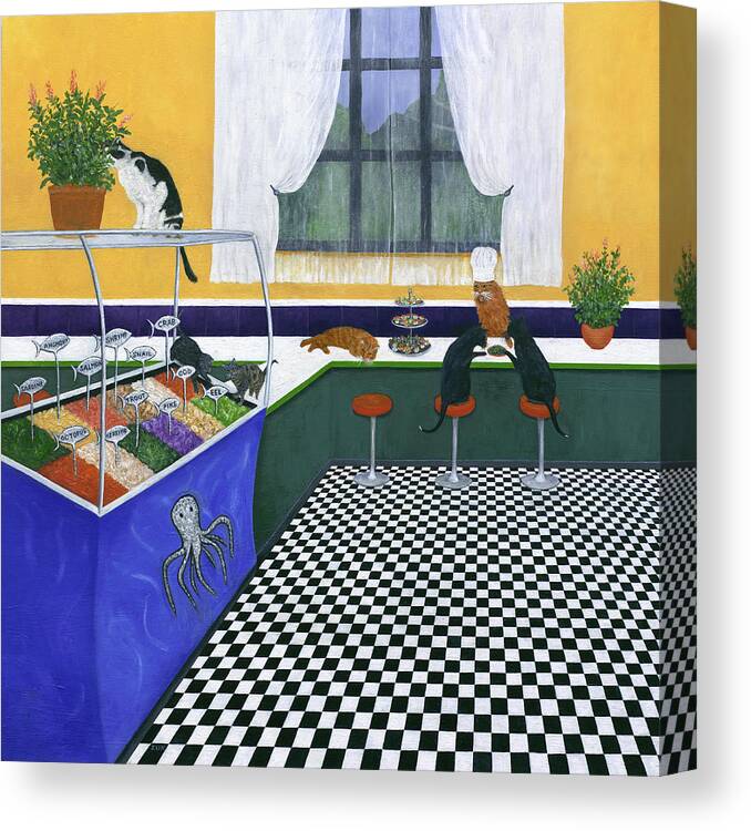 Karen Zuk Rosenblatt Canvas Print featuring the painting The Cat Cafe by Karen Zuk Rosenblatt