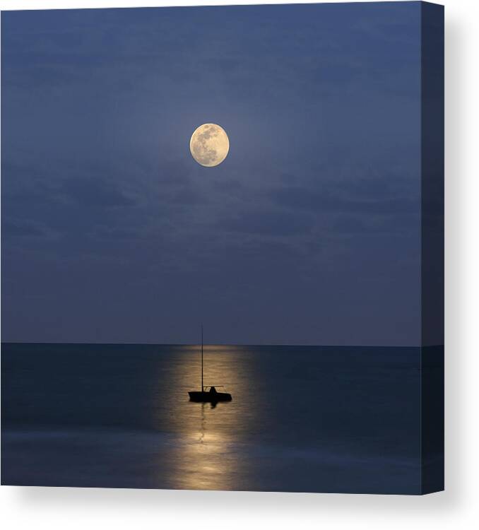 Sailboat Canvas Print featuring the photograph The Moon Guide Us by Carlos Gotay