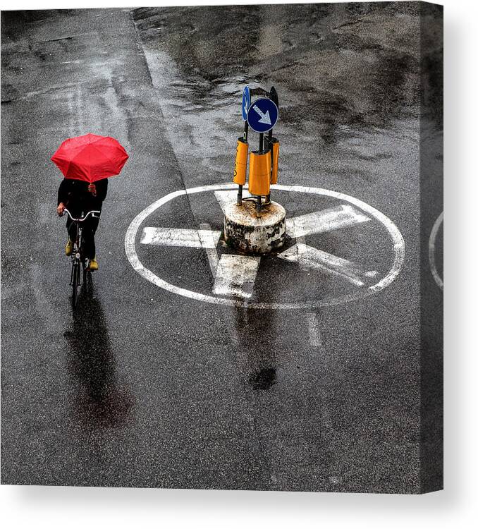 Street Canvas Print featuring the photograph The Red Umbrella by Massimo Della Latta