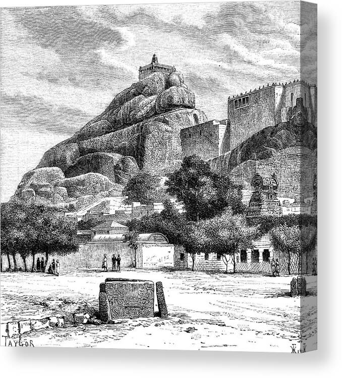 Hinduism Canvas Print featuring the drawing The Rock Fort Temple Of Tiruchirapalli by Print Collector