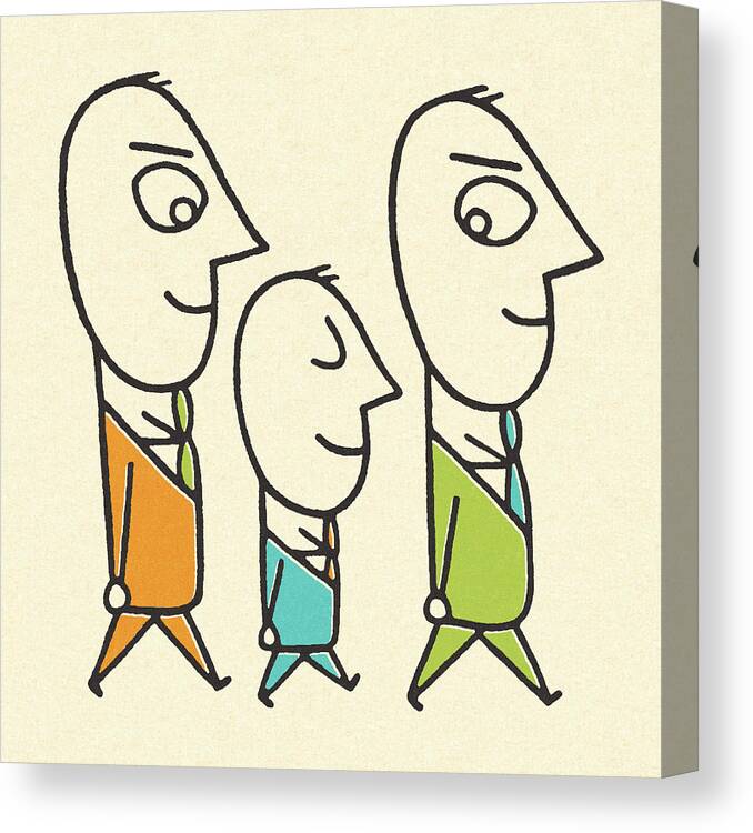 Adult Canvas Print featuring the drawing Three Businessmen Walking by CSA Images