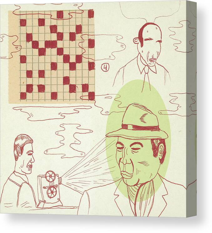 Accessories Canvas Print featuring the drawing Three Men and Crossword Puzzle by CSA Images